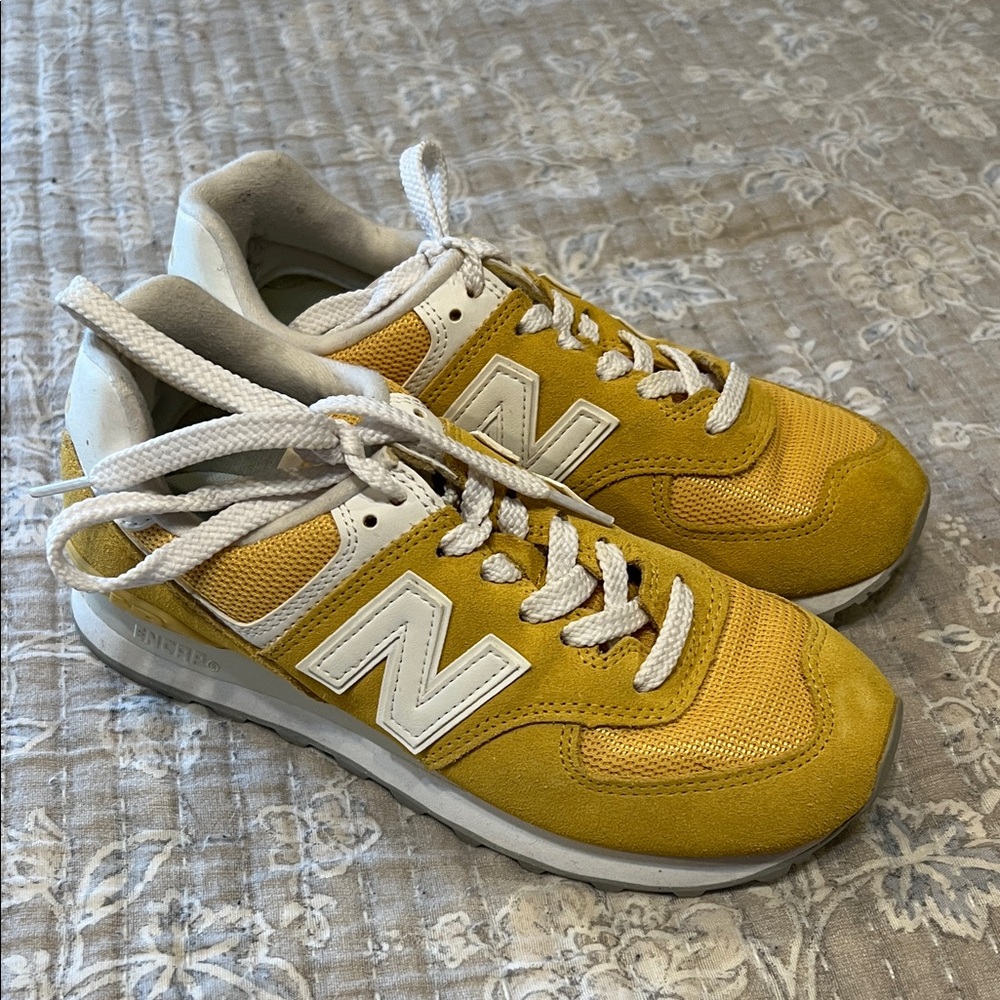 New Balance Mustard and White Sneakers
